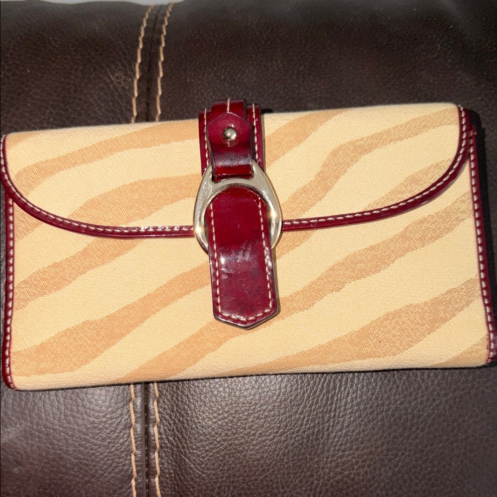 Dooney & Bourke Zebra Stripe Wallet with Red Trim